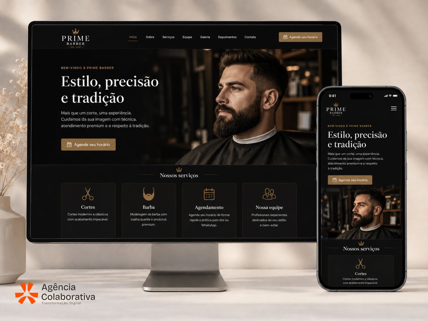 Site do Prime Barber — Barbearia — criado pela meusuper.site